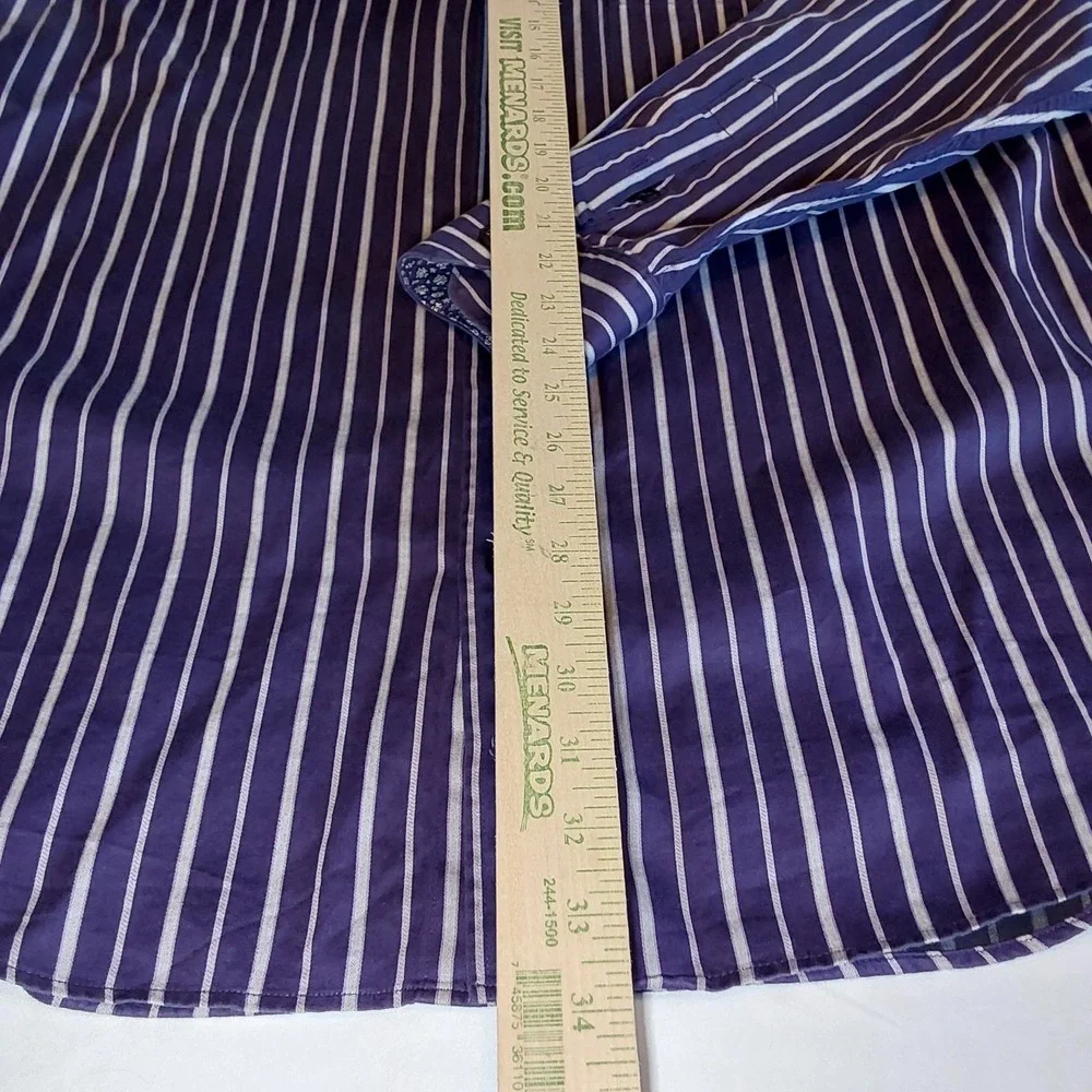Bugatchi Uomo Mens XL Dress Shirt Classic Fit Flip Cuff Purple Stripe Button‎ Up